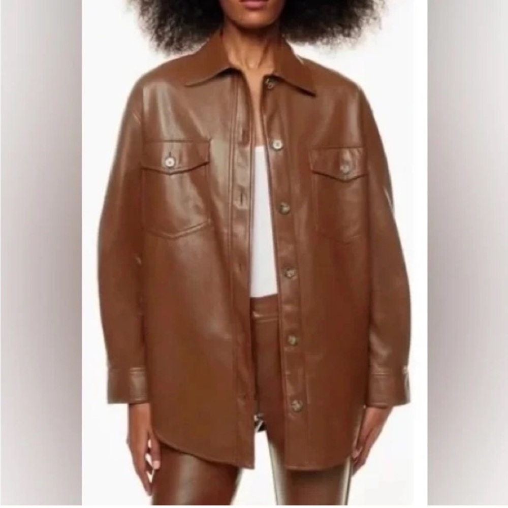 Wilfred Ganna Vegan Leather Shirt Jacket Brown Smal